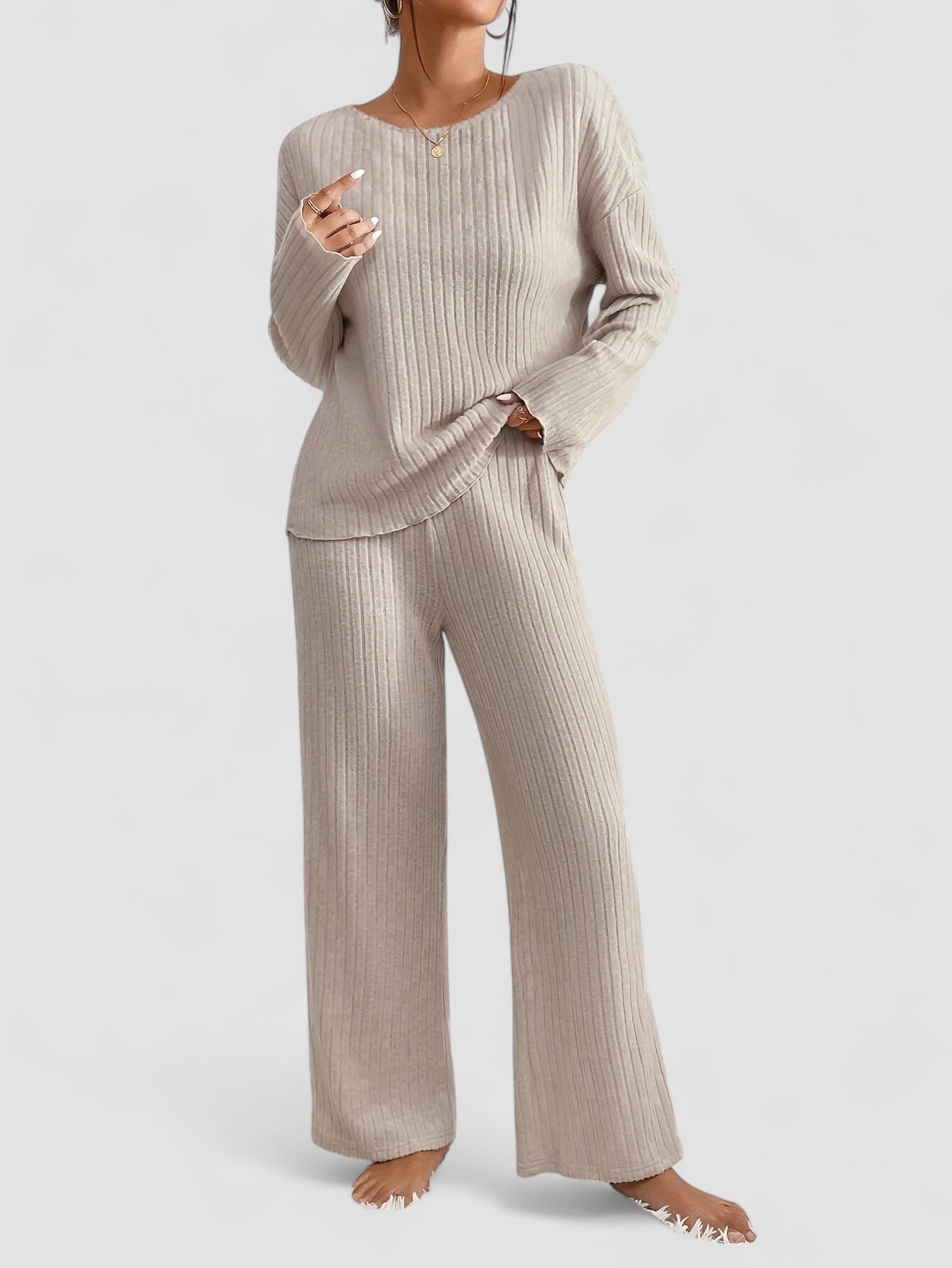 Ava™ | Elegant Set for Women with Ribbed Sweater and Straight Pants