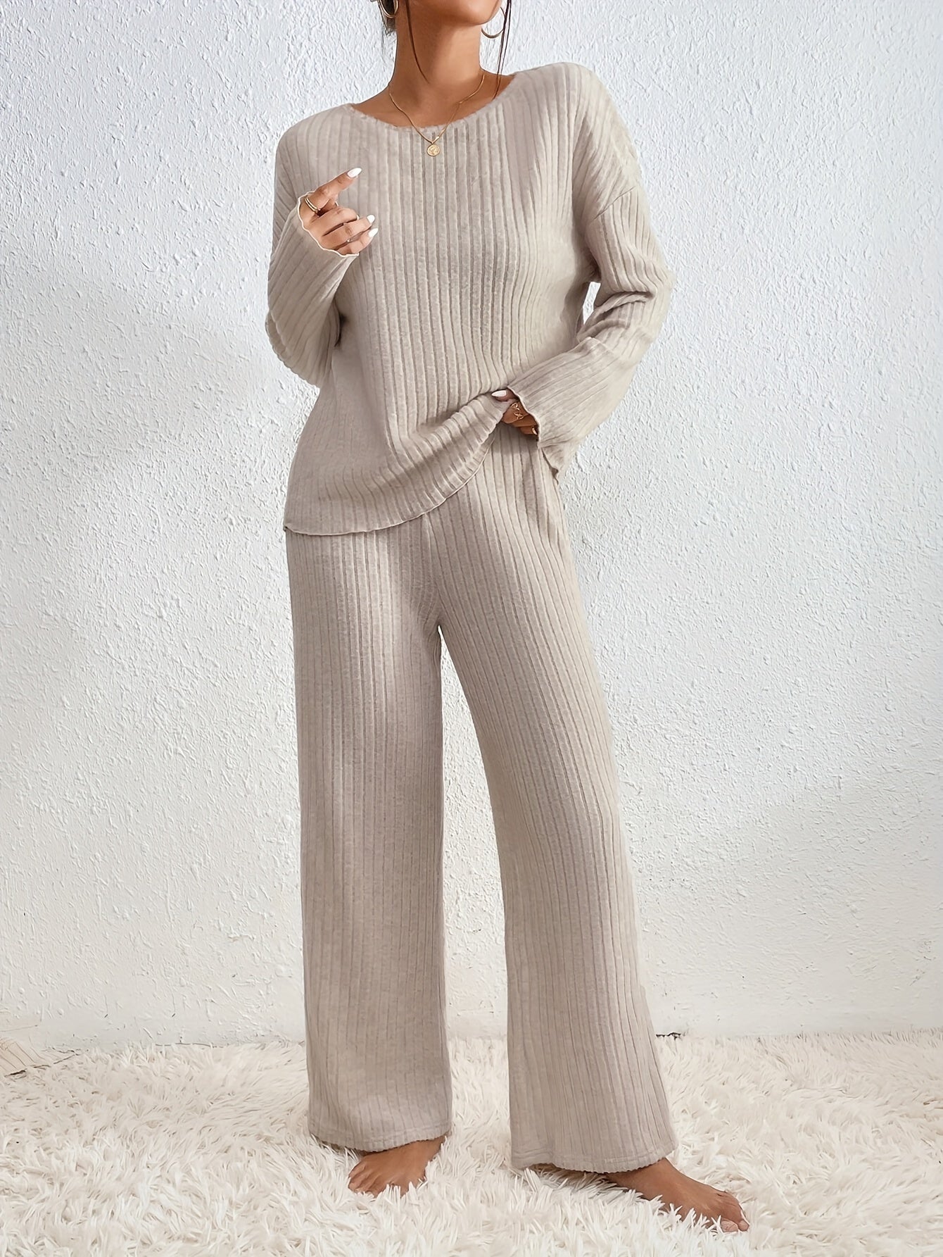 Ava™ | Elegant Set for Women with Ribbed Sweater and Straight Pants