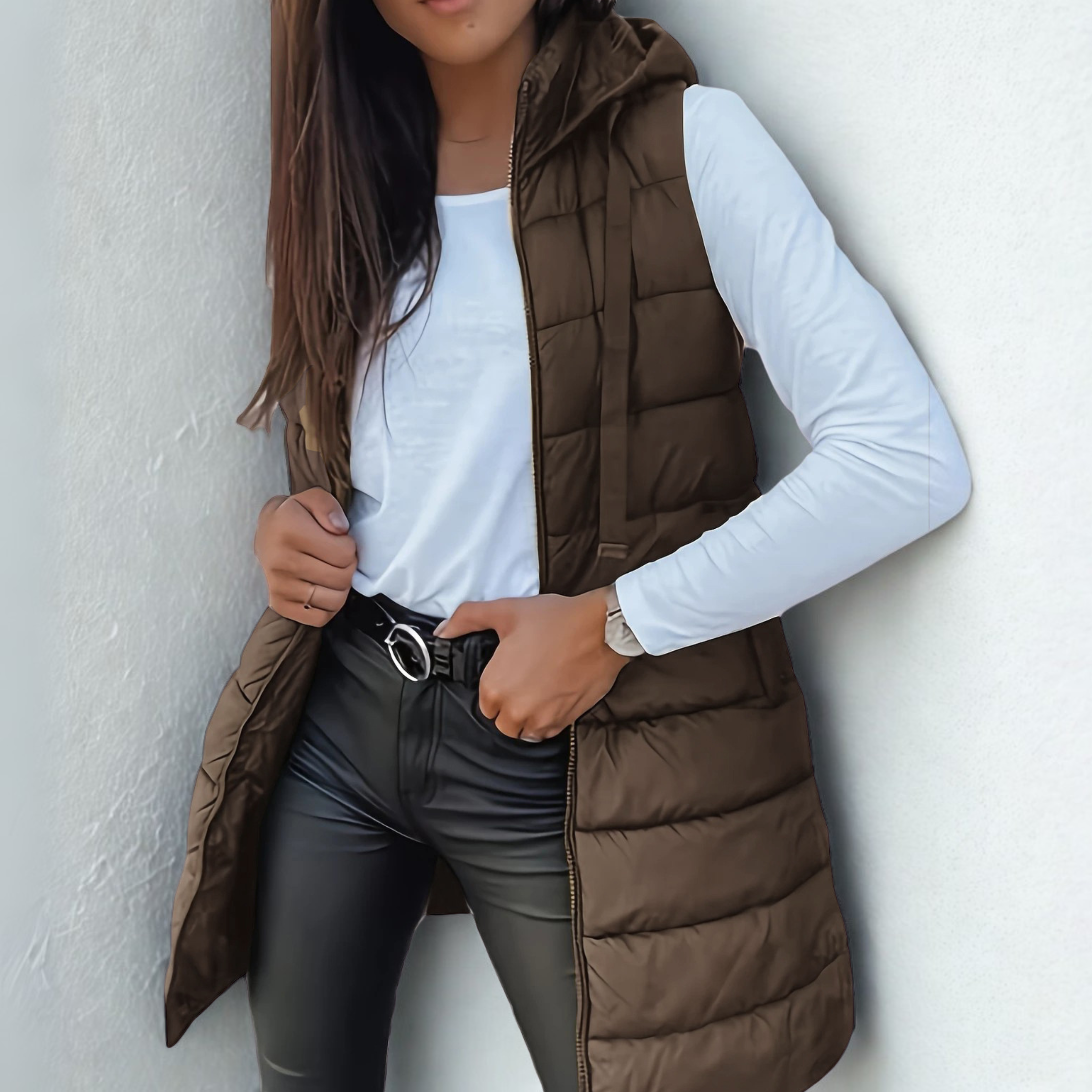 Ava™ - Casual Sleeveless Hood Long Puffer Vest