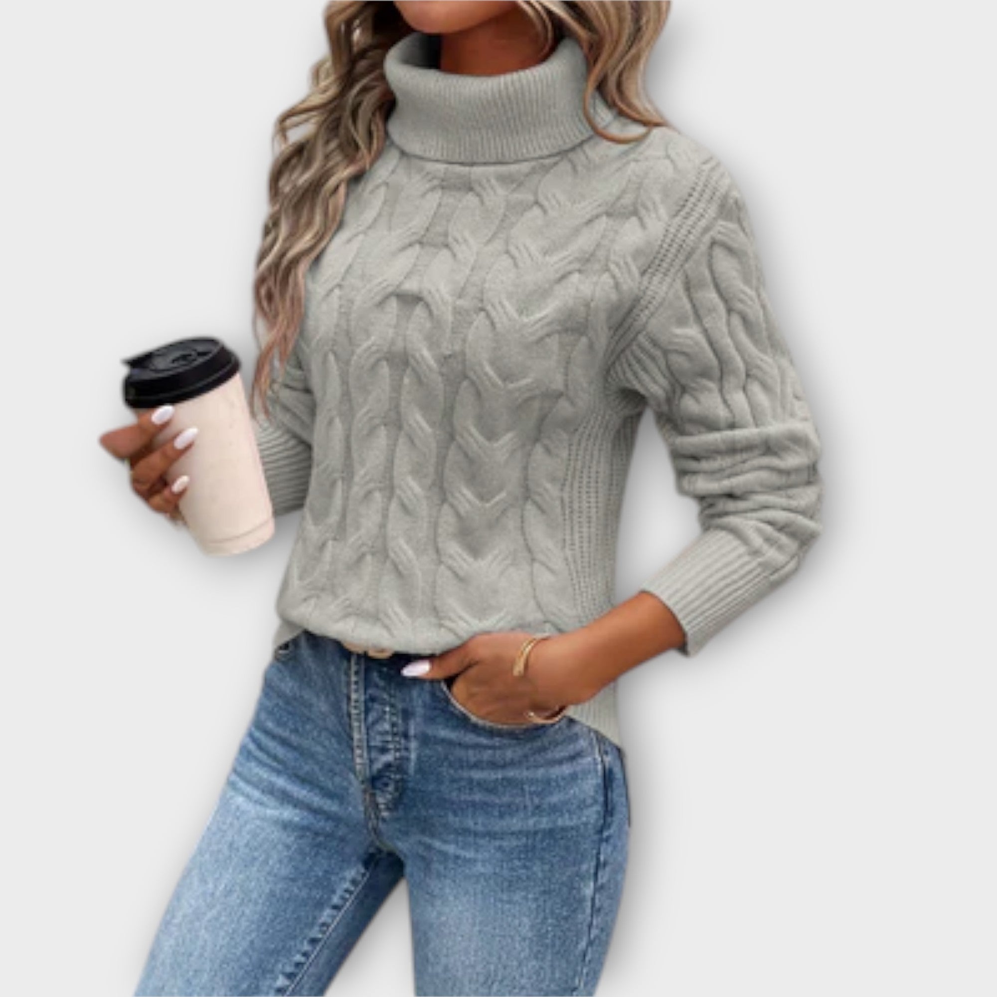 Ava™ – Elegant High Neck Knit Sweater