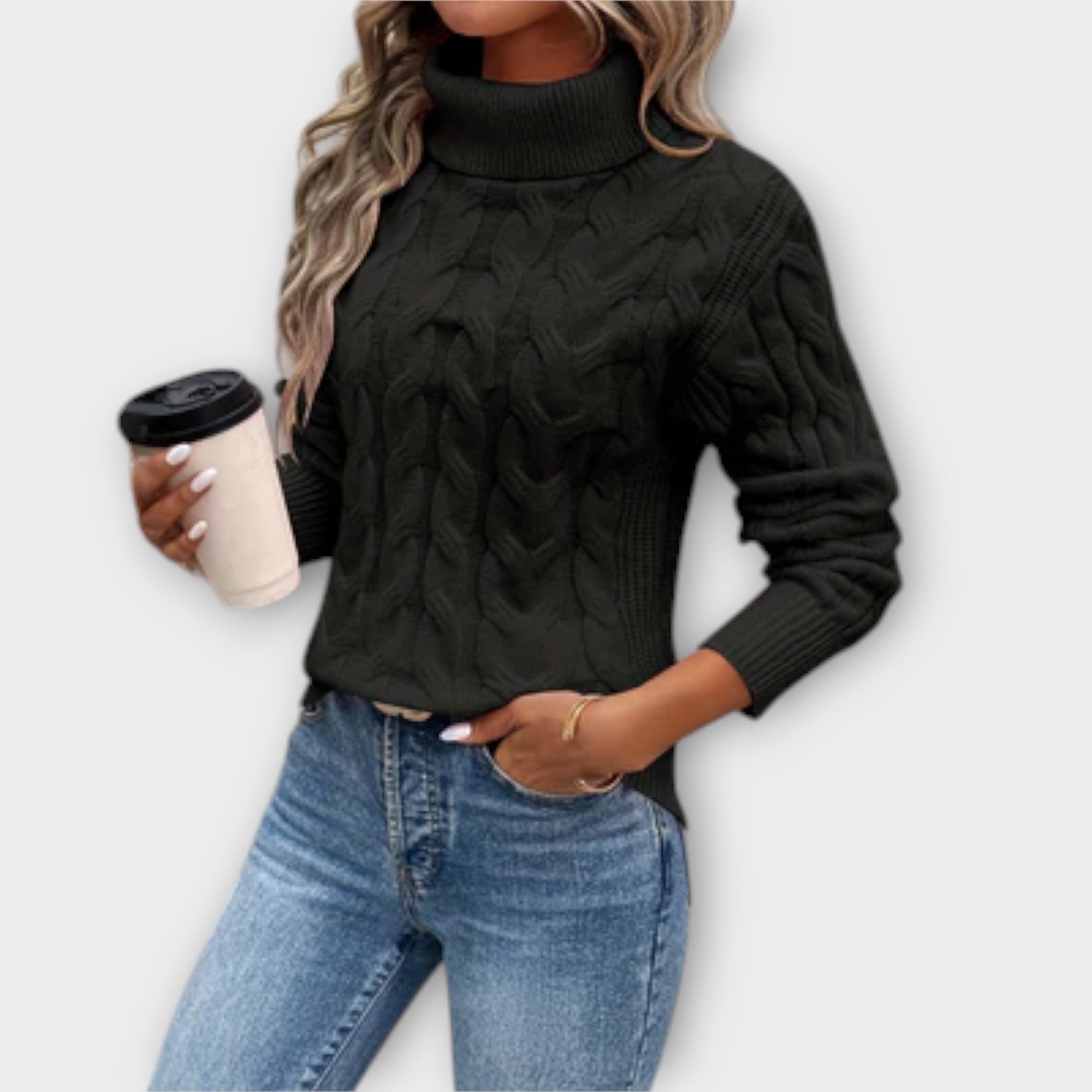 Ava™ – Elegant High Neck Knit Sweater