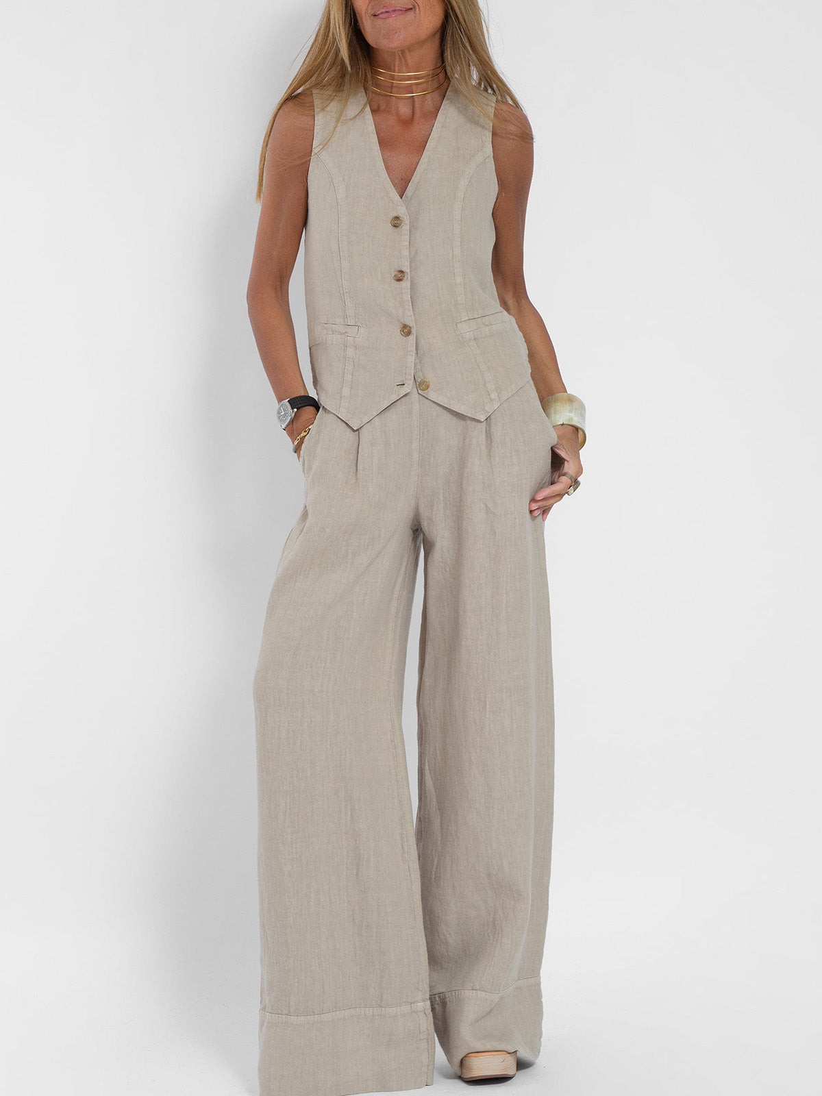 Ava™ | Buttoned Vest and Wide Pants