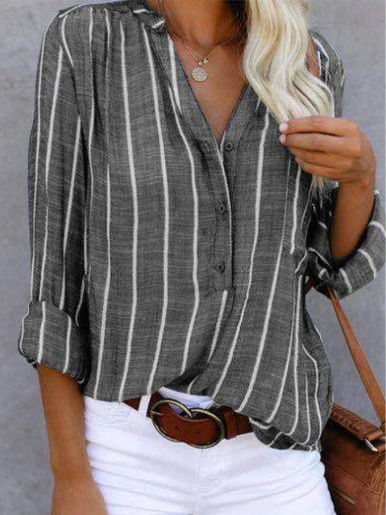 Ava™ Striped Button Blouse