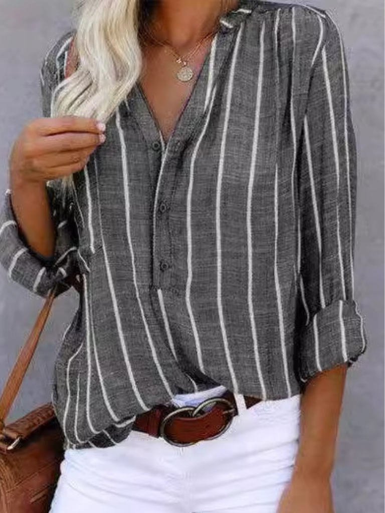 Ava™ Striped Button Blouse