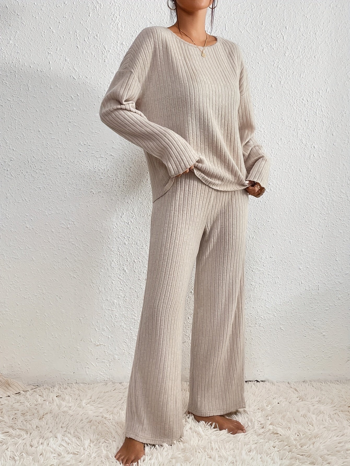 Ava™ | Elegant Set for Women with Ribbed Sweater and Straight Pants