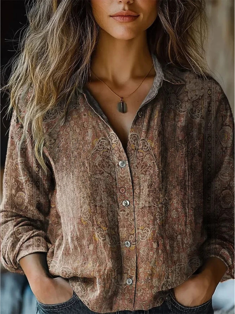 Ava™ Retro Long-Sleeve Blouse