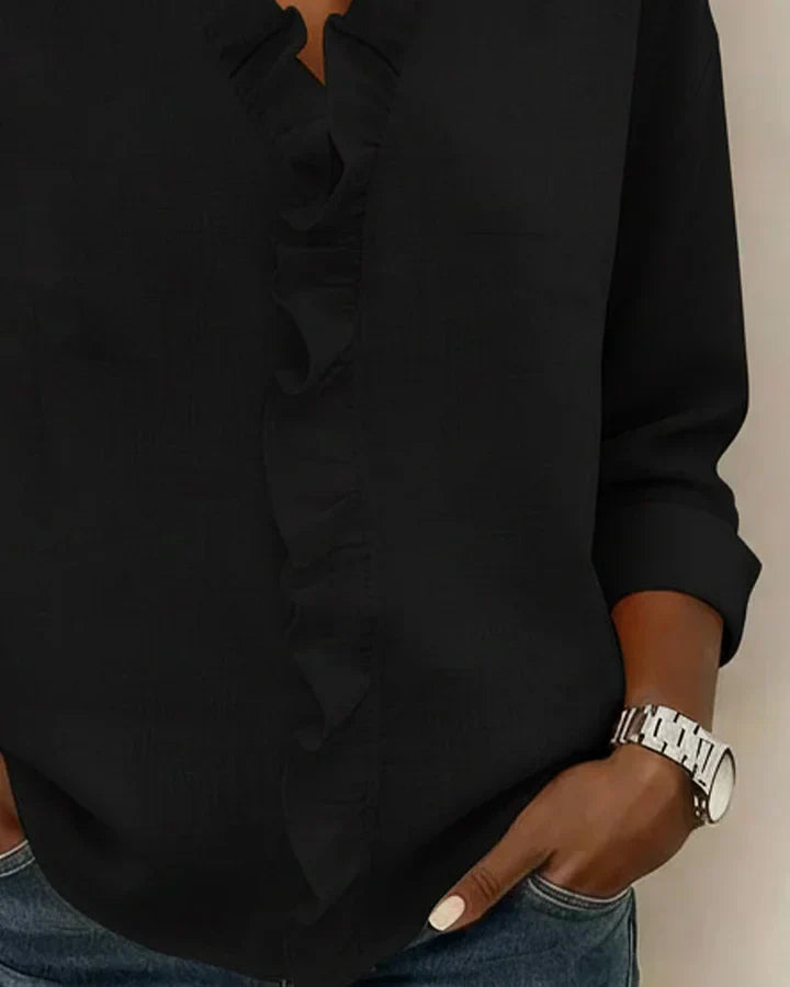 Ava™ - Blouse with Ruffles, V-Neck and Long Sleeves