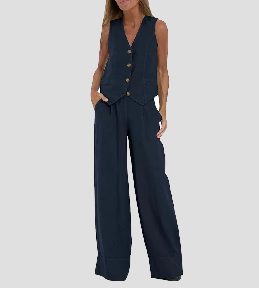 Ava™ | Buttoned Vest and Wide Pants