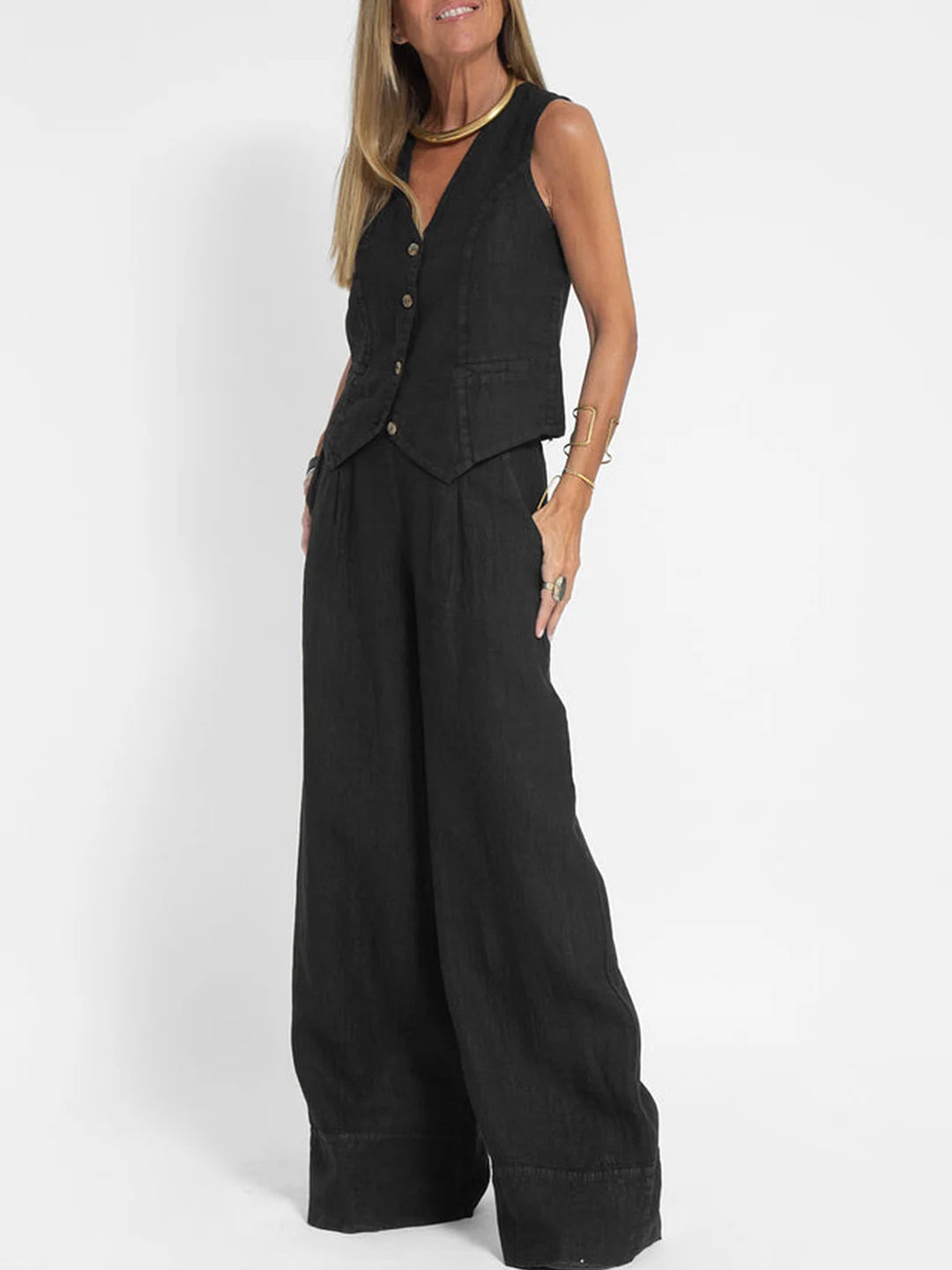 Ava™ | Buttoned Vest and Wide Pants