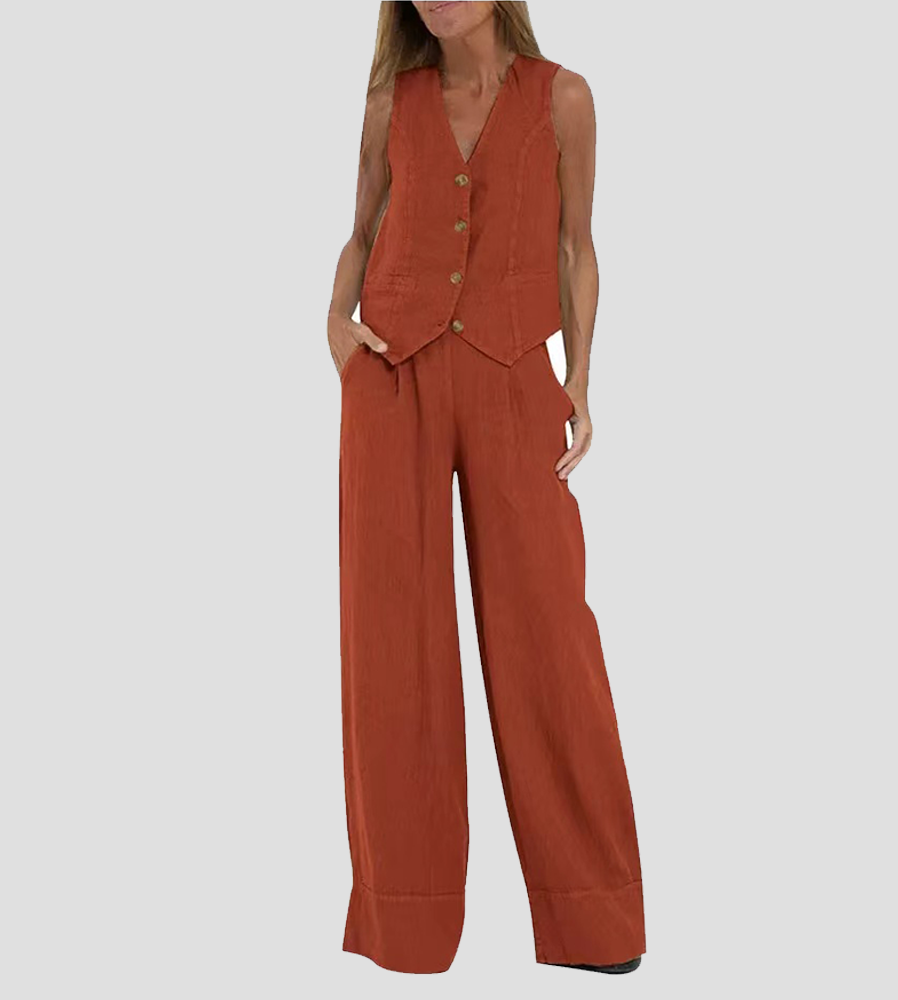 Ava™ | Buttoned Vest and Wide Pants