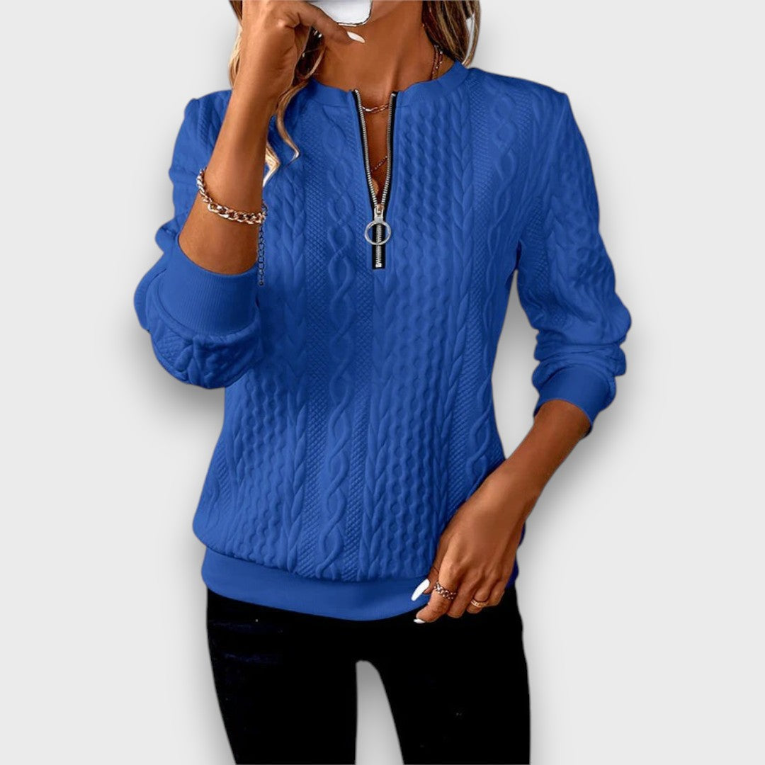 Ava™ - Cable-Knit Zip Front Sweater