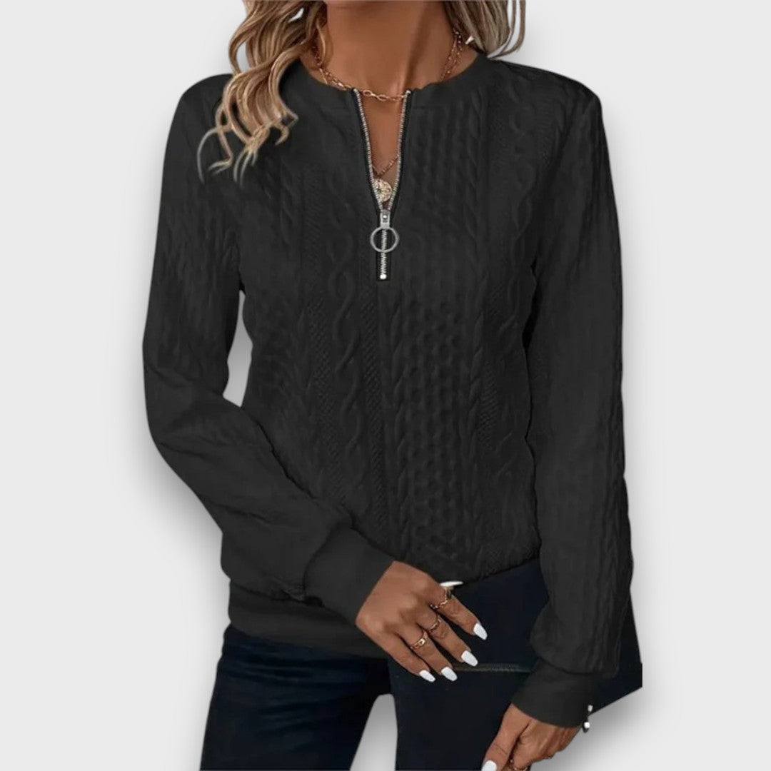 Ava™ - Cable-Knit Zip Front Sweater