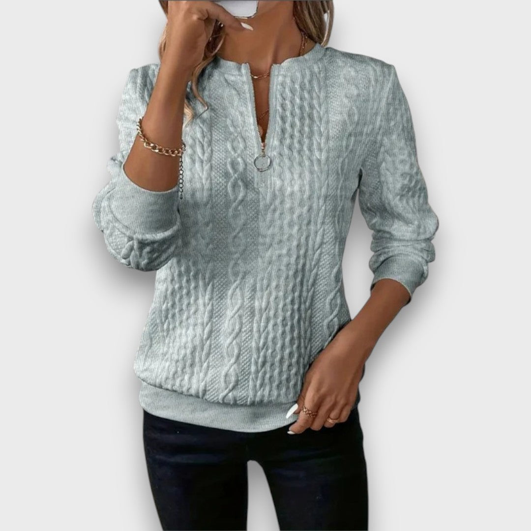 Ava™ - Cable-Knit Zip Front Sweater