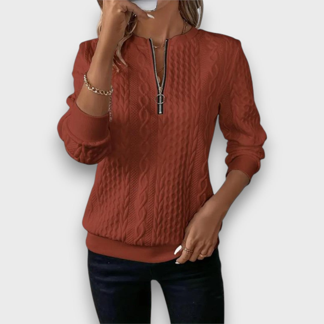 Ava™ - Cable-Knit Zip Front Sweater