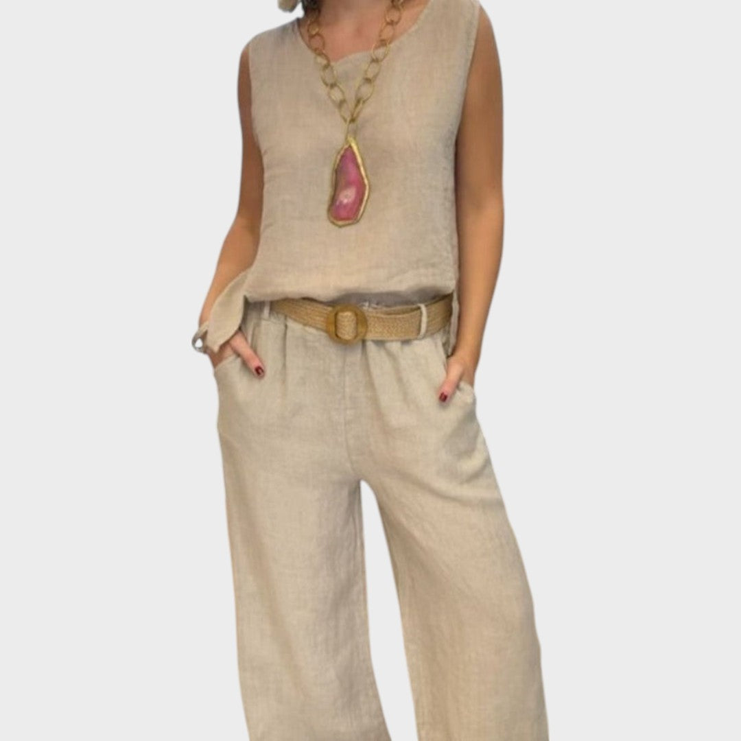 Ava™ | Irmelie – Sleeveless Linen Set with Relaxed Waist