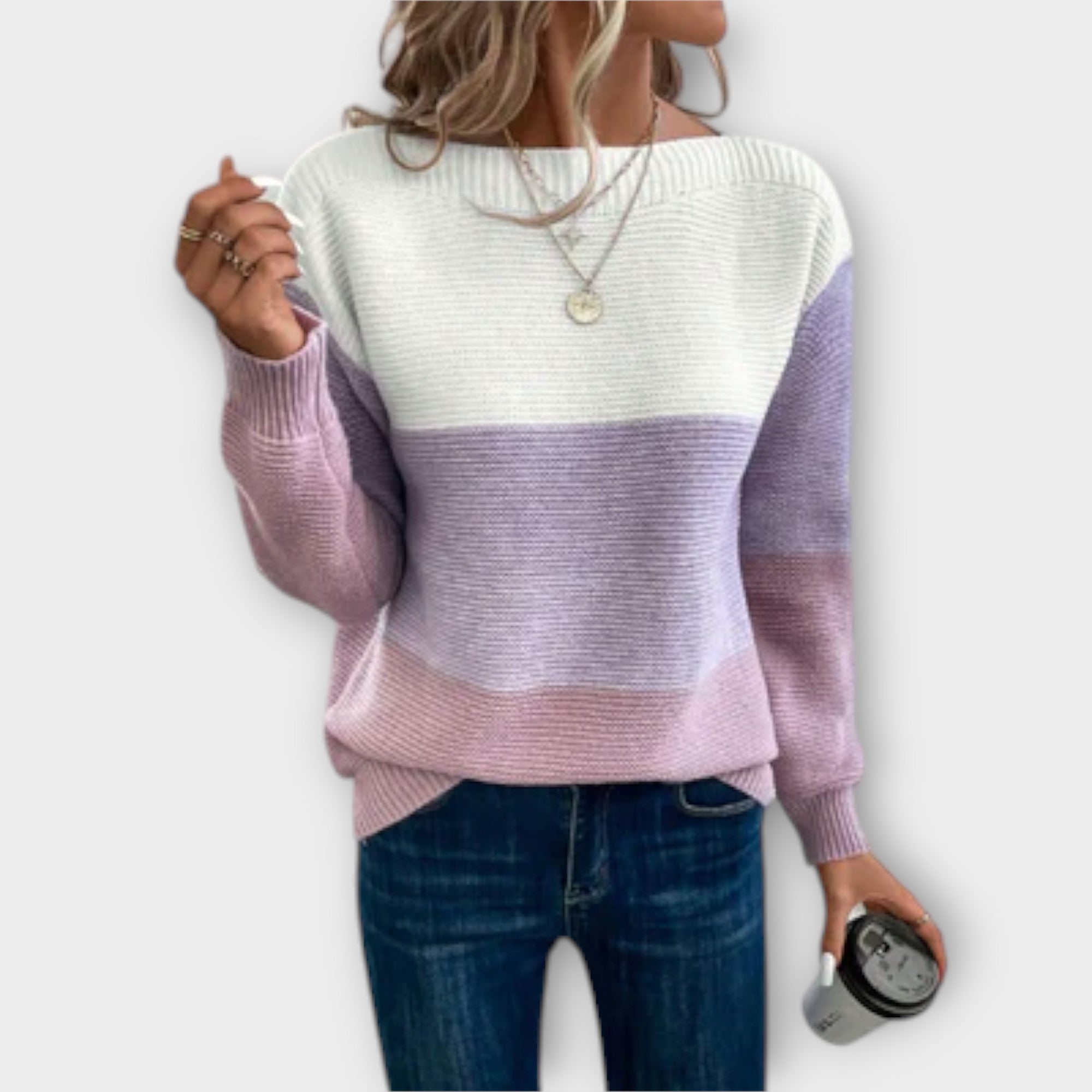 Ava™ Elegant Three-Color Patchwork Sweater