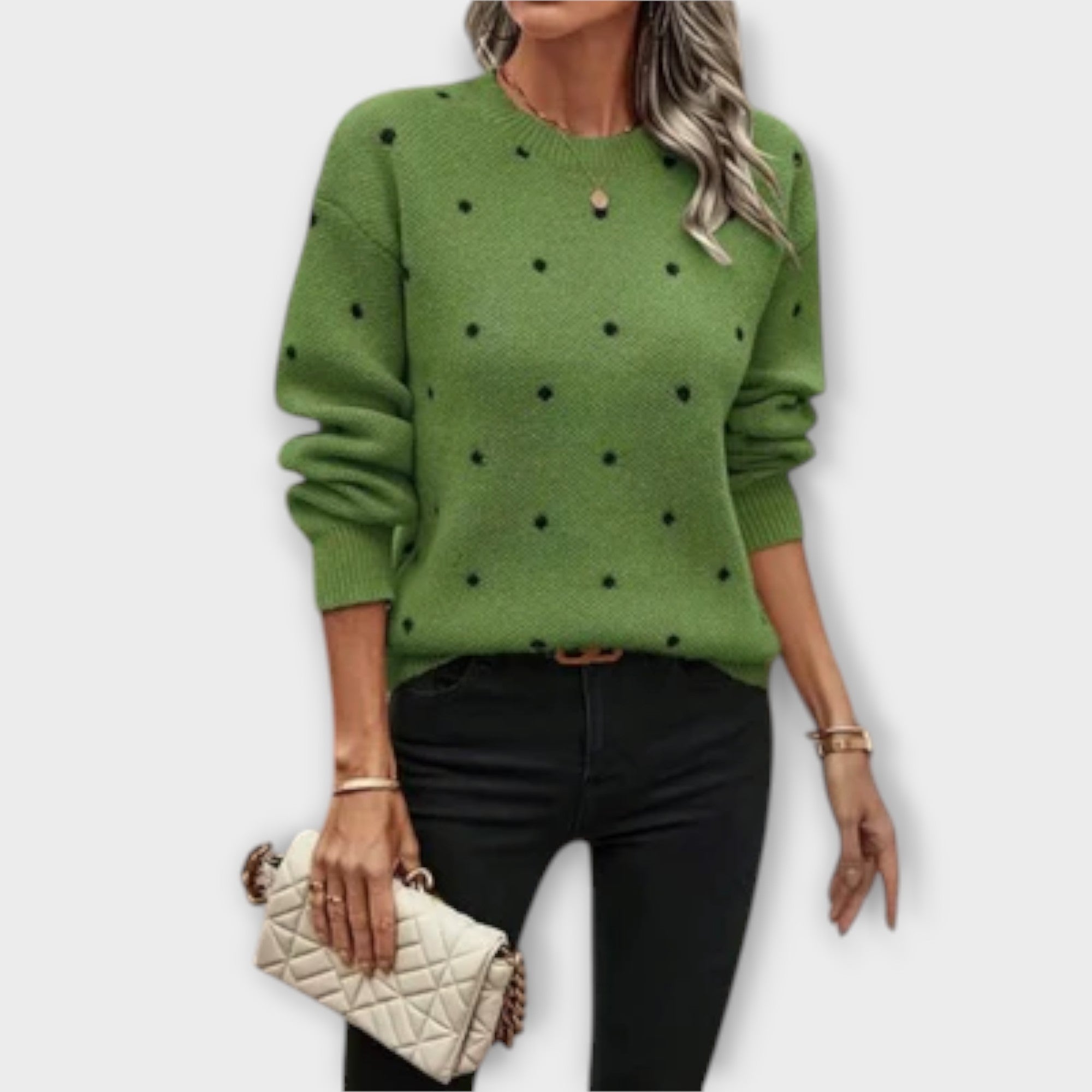 Ava™ – Casual Long Sleeve Knit Sweater with Polka Dot Pattern