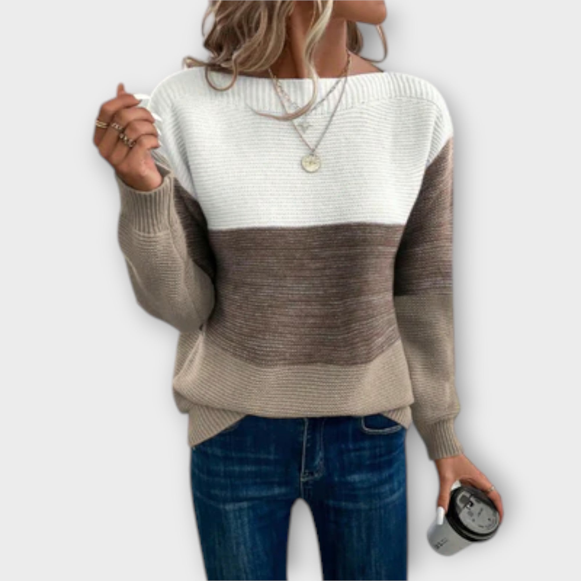 Ava™ Elegant Three-Color Patchwork Sweater