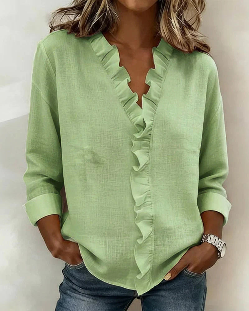 Ava™ - Blouse with Ruffles, V-Neck and Long Sleeves