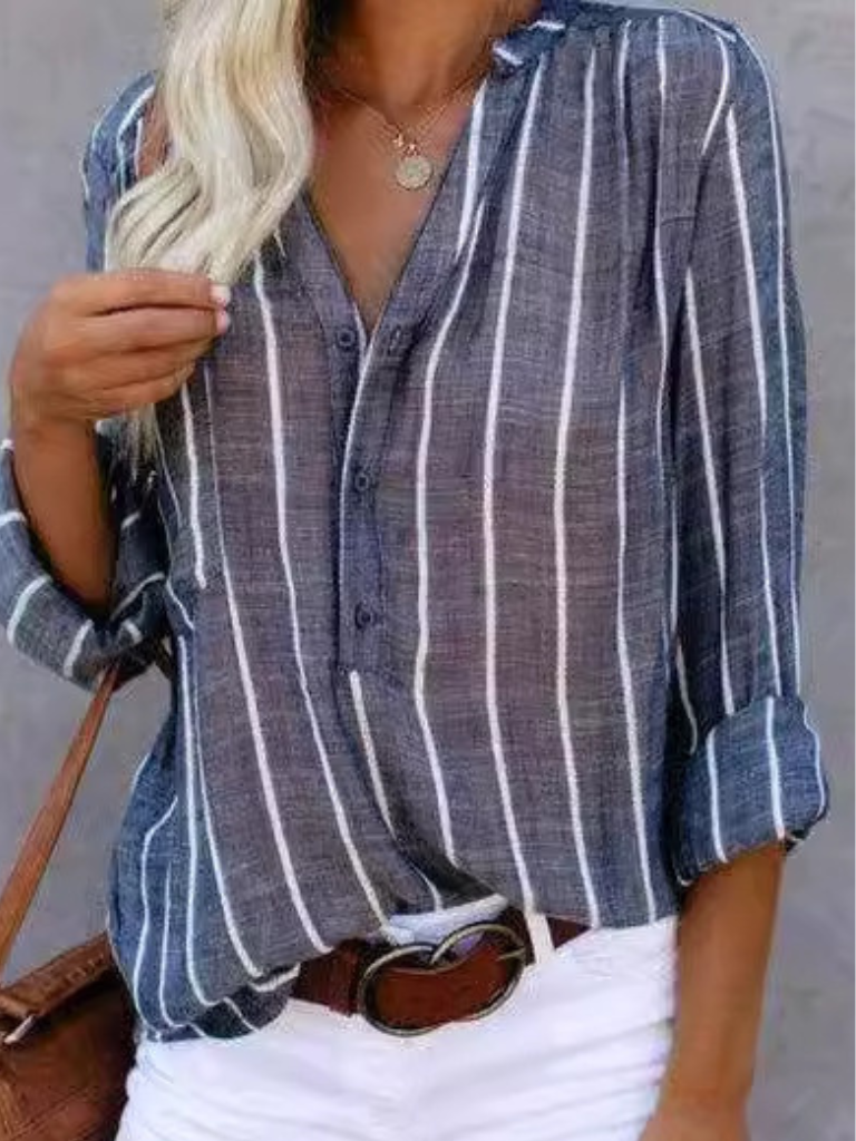 Ava™ Striped Button Blouse