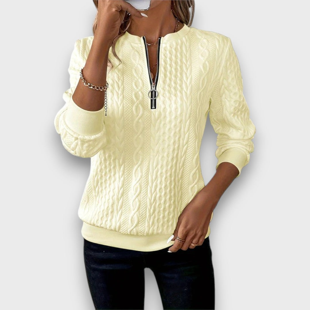 Ava™ - Cable-Knit Zip Front Sweater