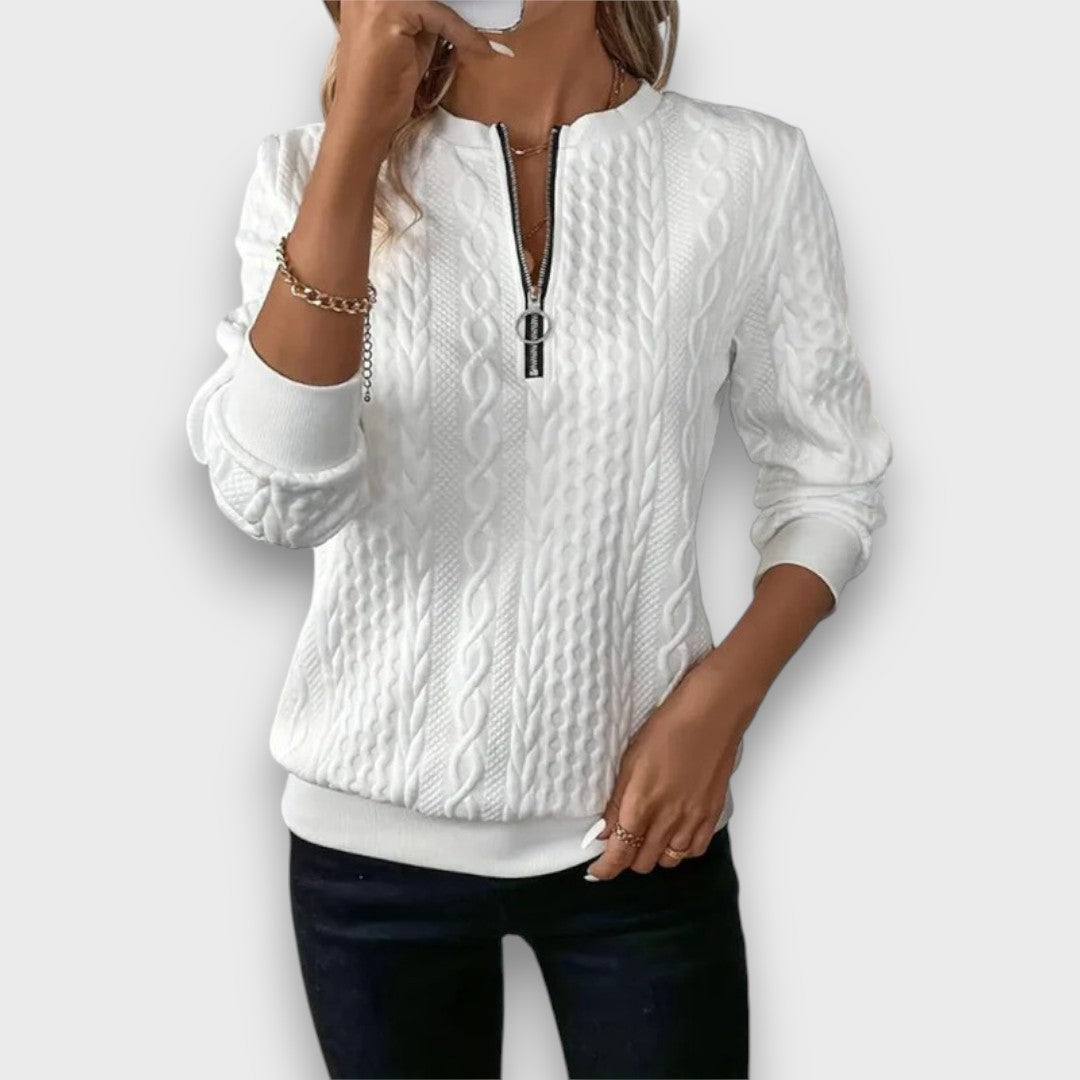 Ava™ - Cable-Knit Zip Front Sweater