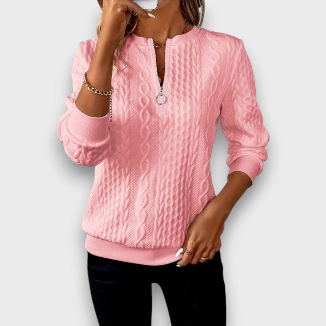 Ava™ - Cable-Knit Zip Front Sweater